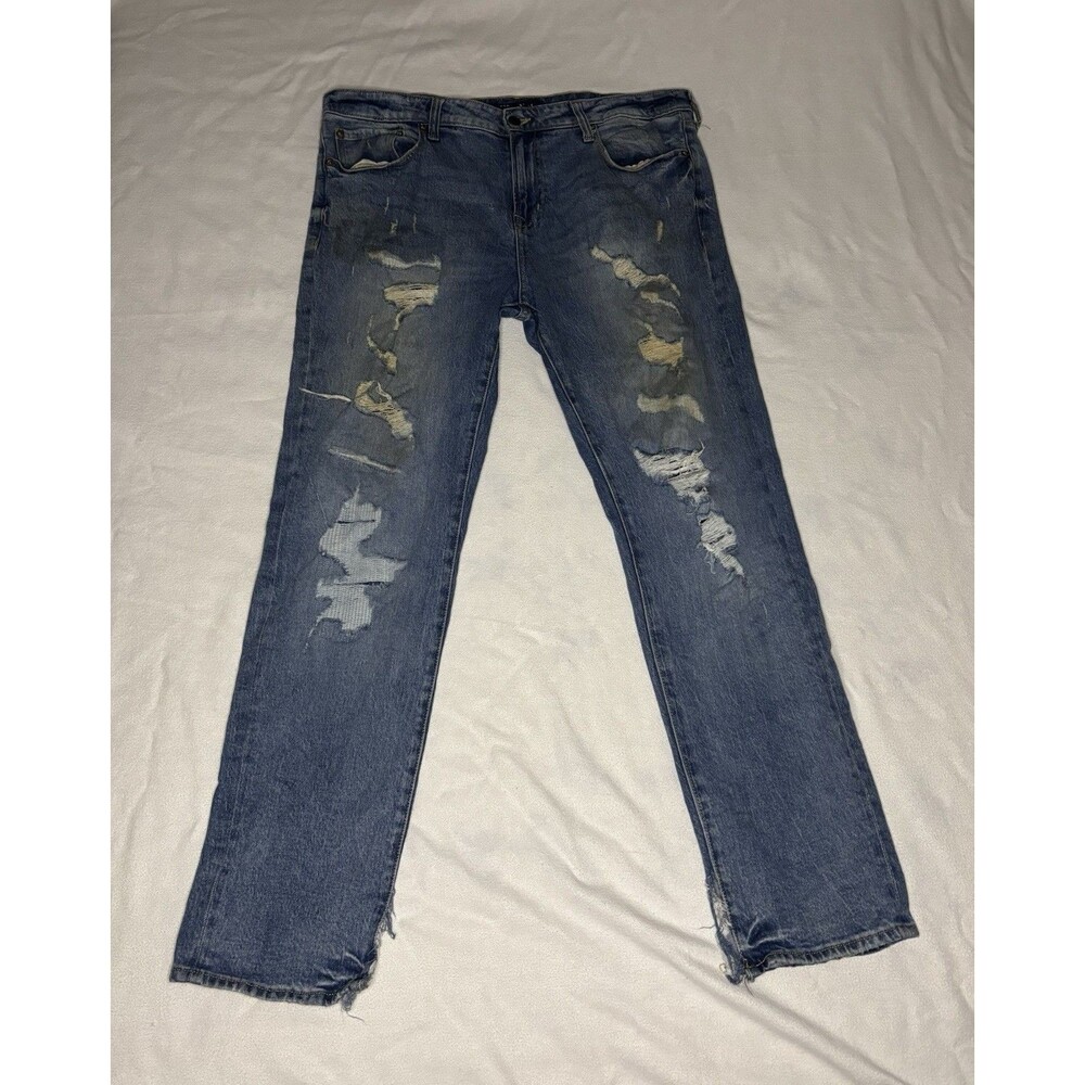 Aeropostale Slim Fit Jeans‎ Mens 36x32 Blue Good Distressed Ripped Denim